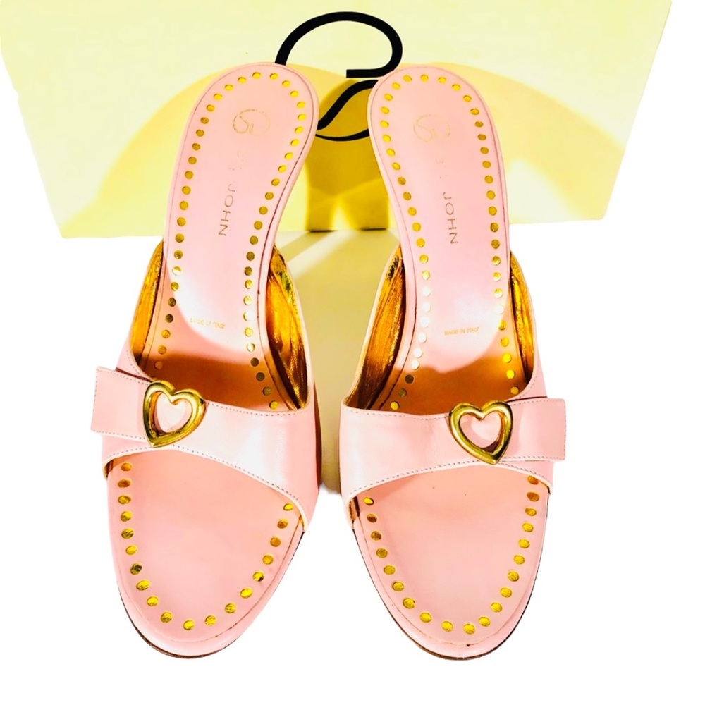 Valentine’s Special St. John pink heel sandal with gold heart accent Sz 8.5 - Picture 8 of 15